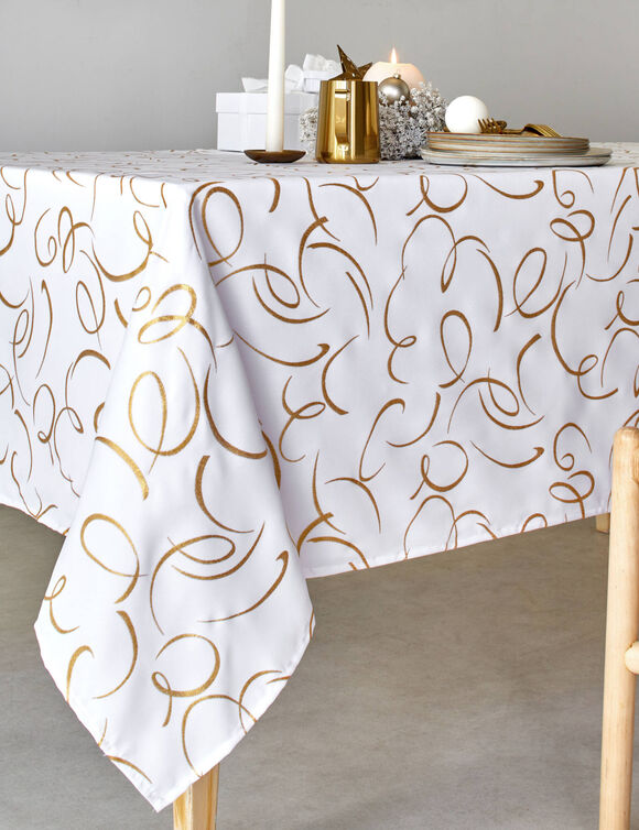 Tafellaken bedrukt met goudkleurige slierten (wit / goudkleurig) Tafellaken bedrukt met goudkleurige slierten (wit / goudkleurig)